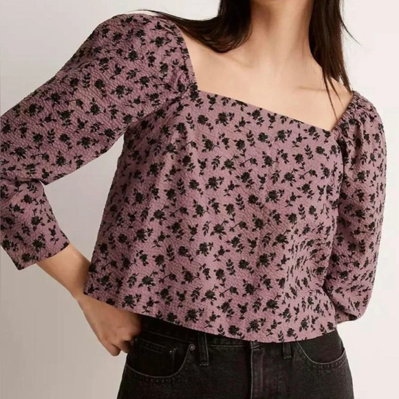 Madewell | Marilyn Seersucker Square-Neck Top in Fig (L) - Picture 5 of 7